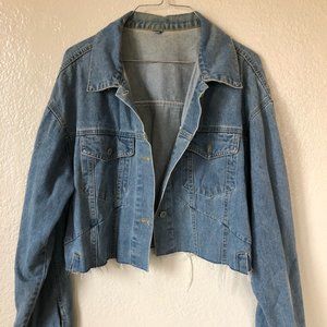 Oversized Cropped Denim Jacket with Raw Hem